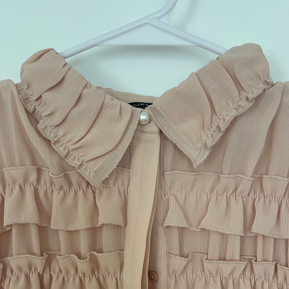 Women’s Ruffle Button-Front Blouse - Blush - Picture 2 of 6